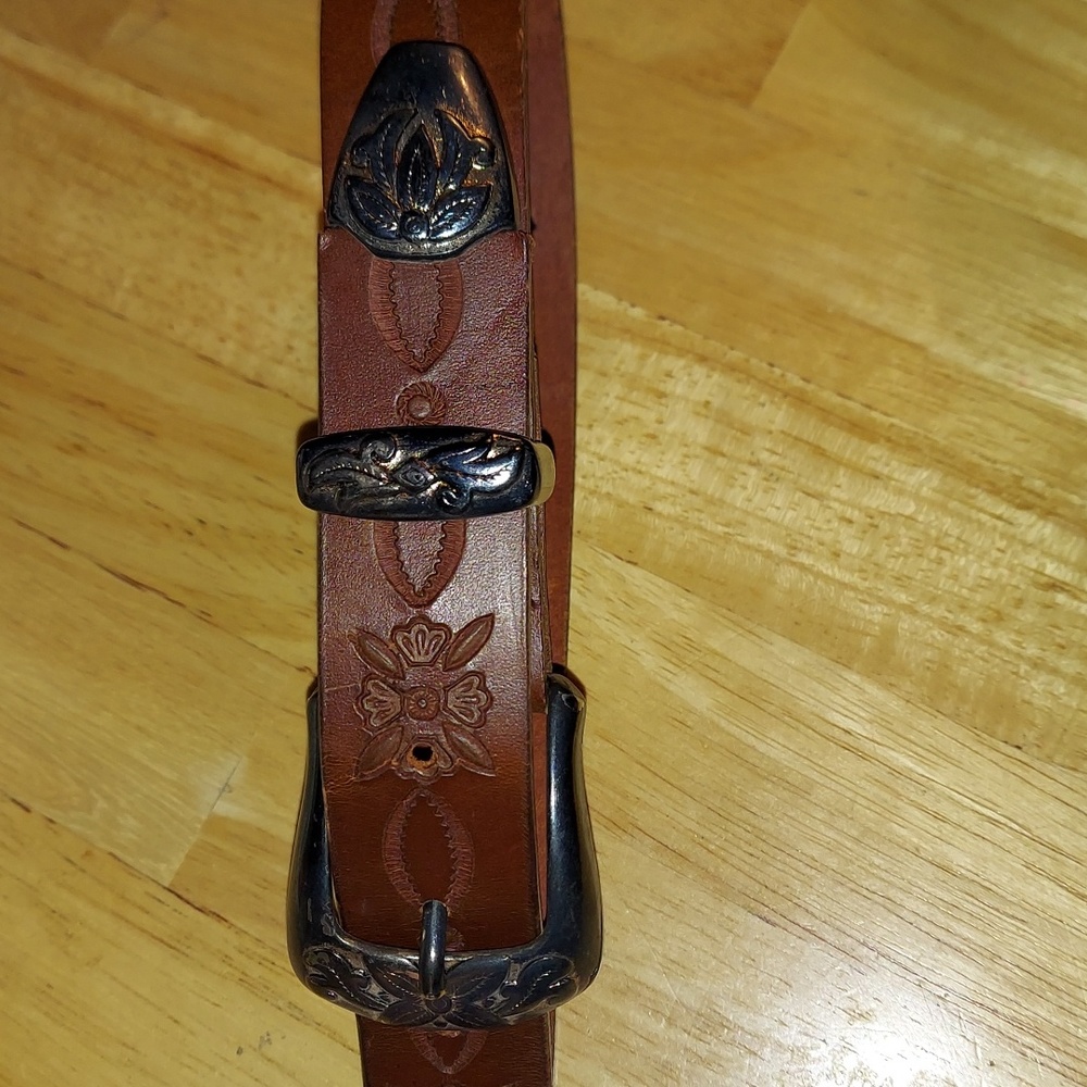 Vintage A.Brod Brown Tooled Leather Belt